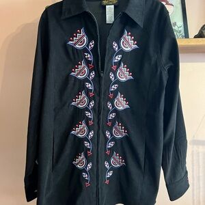 Vintage Black Embroidered Women's Shacket Small